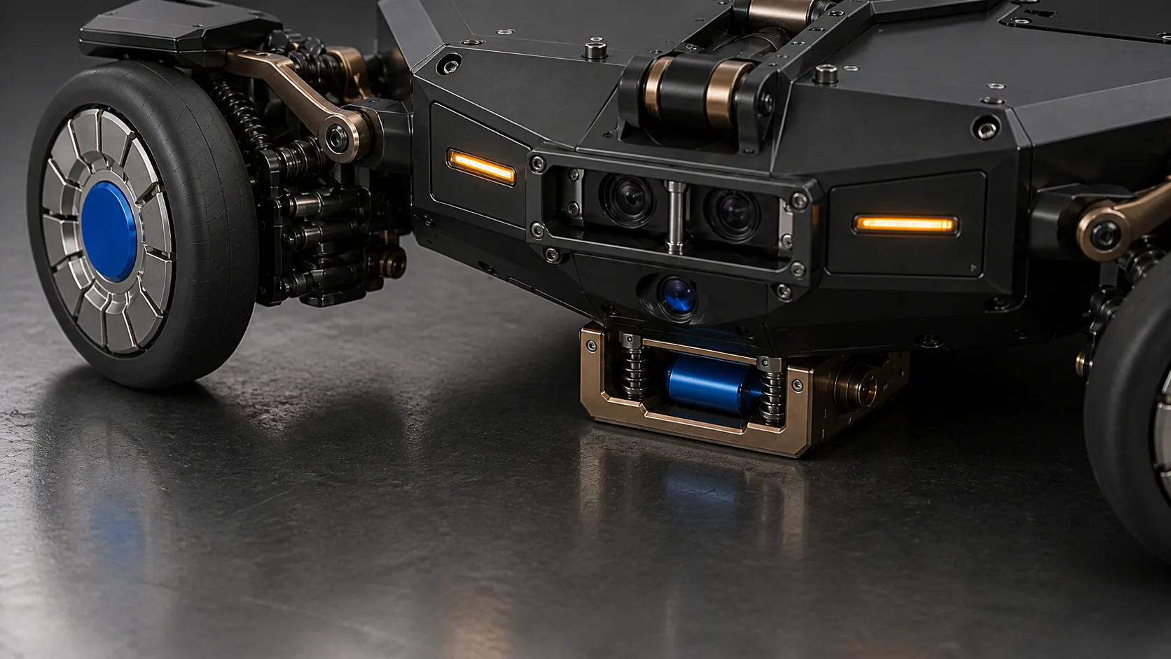 Close view of Bridge Crawler stereo camera brow and protected ultrasonic probe