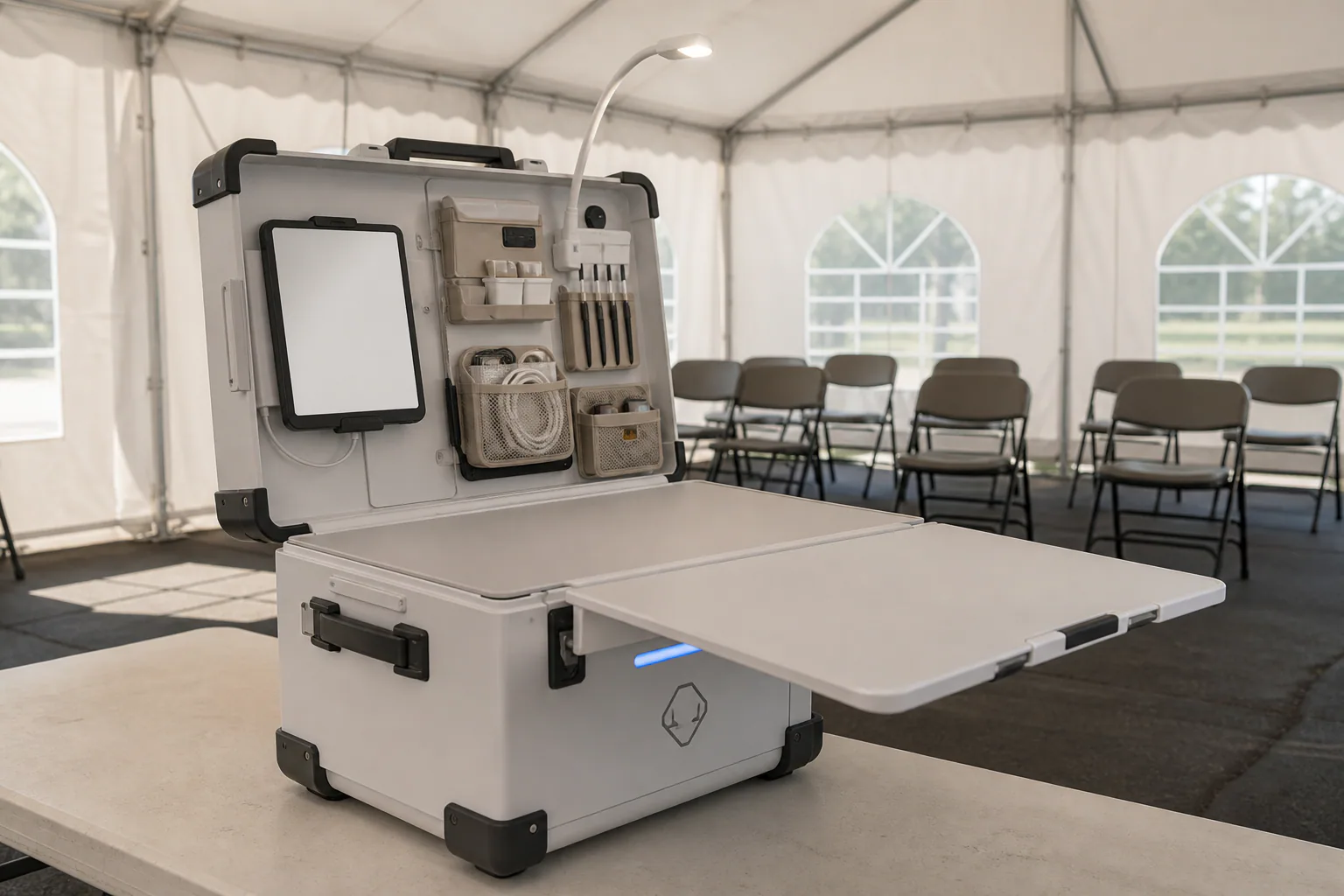 Clinic-in-a-Case support setting concept